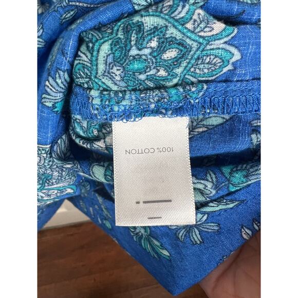 J Jill Popover Blue Floral Paisley Balloon Sleeve Blouse Plus Size 3X/4X Cotton - Picture 5 of 8